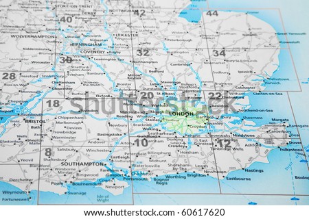 map of South East England with London highlighted Royalty-Free Stock Photo #60617620
