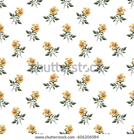 Floral pattern with colorful yellow rose.Seamless vector spring and summer print.Textile texture.