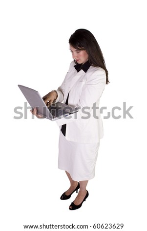 Isolated Shot - Beautiful Woman Holding a Laptop