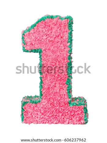 Digit one of the papier mache pink color isolated on white background
