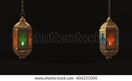 A stunning Ramadan candle lantern, Featuring such intricate patterns and cut work like an exotic treasure. Buy it now and start using this quality photo in your design. Royalty-Free Stock Photo #606251006