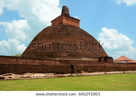 Old bricky Jetavaranama dagoba located in the ruins of Jetavana Monastery in the ancient city Anuradhapura, Sri Lanka

