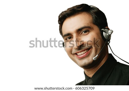 Man using headset, head shot
