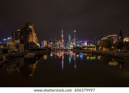 Shanghai night outside the white bridge