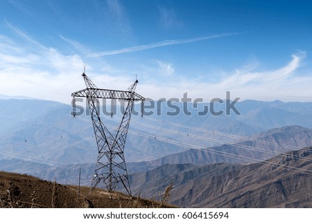 Pylon background of blue sky white clouds in the mountains