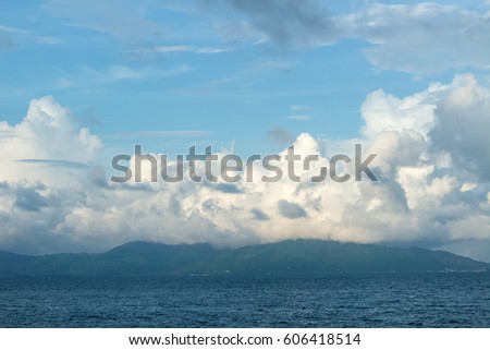 Sea, island and sky with beautiful clouds. Thailand landscape