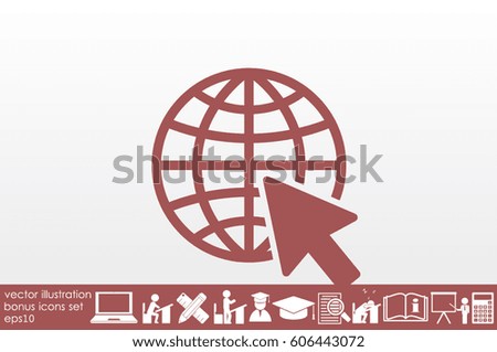 Globe and arrow icon vector illustration eps10. Isolated badge for website or app.
