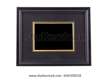 Black picture frame with golden rim isolated on white with clipping path