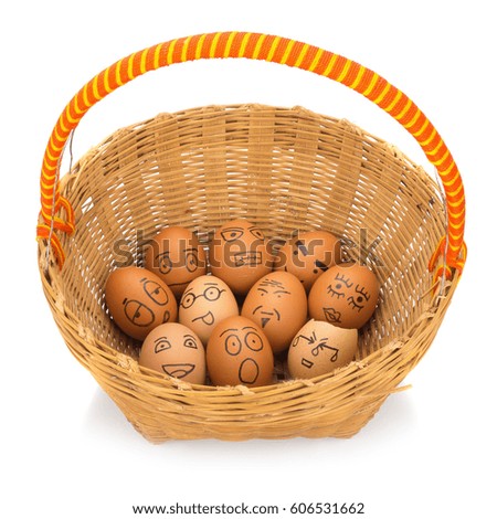 egg face in basket. orphaned. dumped.