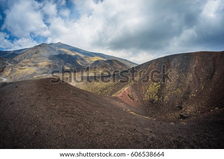 Mystery Volcano Enta view with sky and clouds in Sicily island
