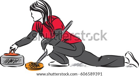curling woman player vector illustration
