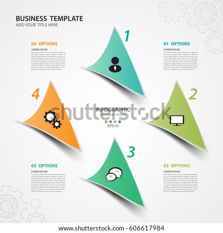 Infographics elements diagram with 4 steps, options, Vector illustration, triangle 3d icon, presentation,  advertisment, Process chart, business flyer, banner design, web design, timeline, silde