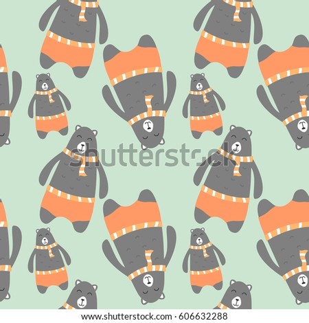 seamless pattern of Big Smiling Bear, Big Brown Strong Mammals. awesome t-shirt, mug, bag lunchbox, wallpaper, wrapper, poster and banner flat design for kids. vector illustration
