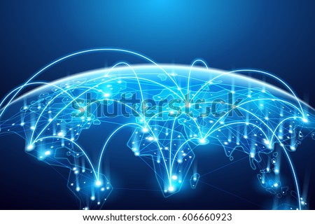 Abstract of world network, internet and global connection concept, vector art and illustration. Royalty-Free Stock Photo #606660923