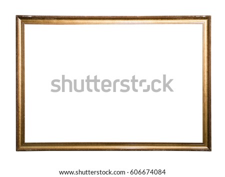 gold antique picture frame over white background.