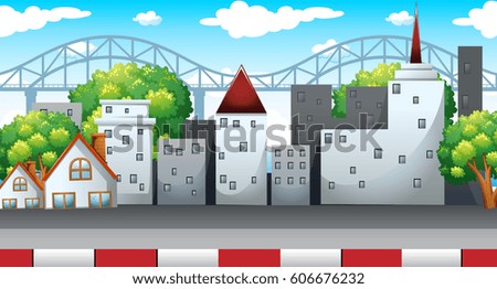 Scene with many buildings in city illustration