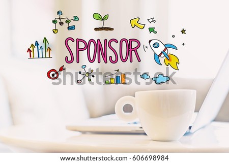 Sponsor concept with a cup of coffee and a laptop