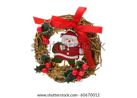 Christmas wreath with Santa Claus isolated on white, merry Christmas