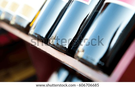 Bottles of wine shot with limited depth of field.