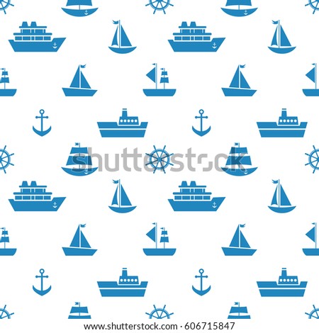 Seamless pattern with blue sea transport icons