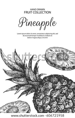 Decorative background with pineapple.  Can be label and banner for natural or organic fruit product and health care goods. 