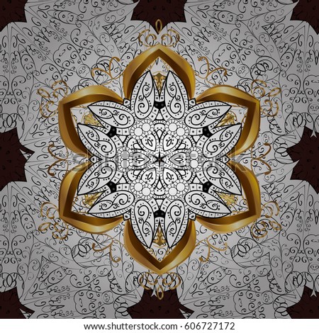 Classic vintage background. Seamless classic vector brown and golden pattern. Traditional orient ornament with white doodles.