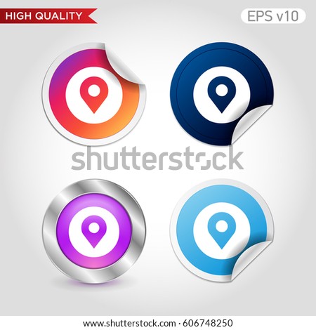 Colored icon or button of geo tag symbol with background