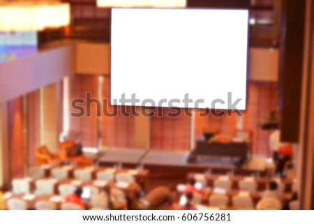 The big white signboard or mock up blank screen or Monitor blank screen in the meeting seminar room in the hotel