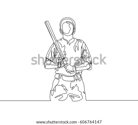 Continuous Line Drawing or One Line Drawing of Baseball Player Positioning as A Hitter. 