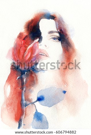 Fashion illustration. Flower. Watercolor illustration