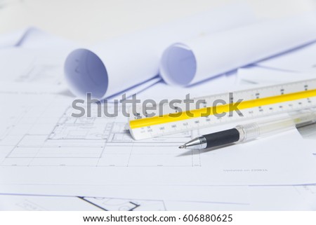 Architectural plans, pen and ruler