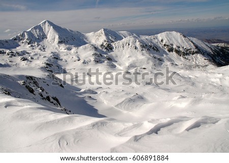 Winter mountain landscape. Retezat mountains, Southern Carpathians, Romania