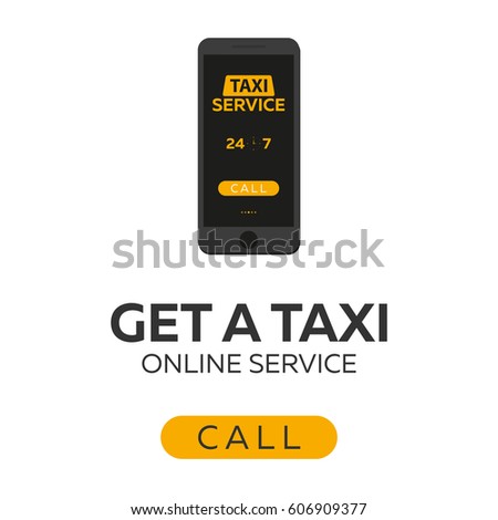 Taxi service. Mobile app for booking service. Taxi car. Vector flat illustration