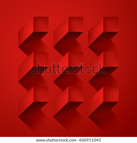 Volume realistic vector abstraction, cubes with shadow, red geometric, design wallpaper