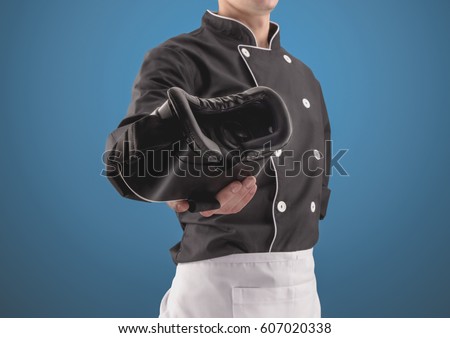 Chef with virtual reality on a blue background in HD quality