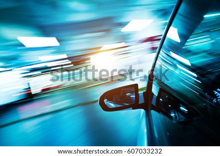 View from Side of high-speed car in the tunnel, Motion Blur