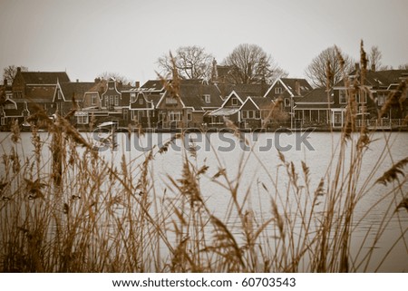 sepia toned image of Zaanse Schans. horizontal shot