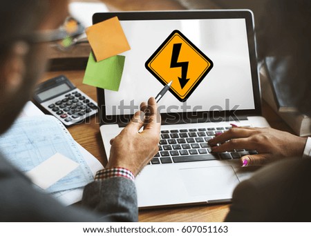 Business People Discussiion Lightning Sign Attention on Laptop