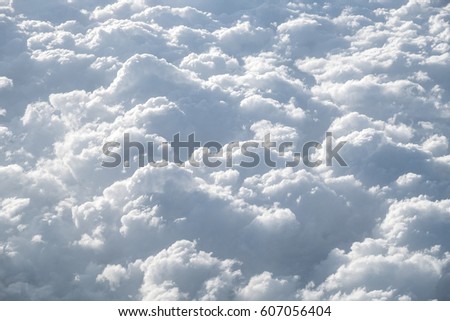 Symbol fresh snow, White clouds over earth, Background dense clouds, Realistic illustration far reaching view above clouds, Clouds with space for your text