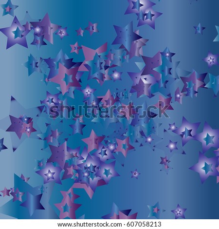 Abstract Background Confetti with Violet and Blue Stars of Different Size and Color. Trendy Pattern Confetti Falling Stars for Print, Paper, Textile, Wallpaper.