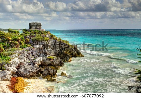 Tulum Ruins, Quintana Roo, Mexico Royalty-Free Stock Photo #607077092