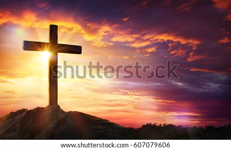 Crucifixion Of Jesus Christ - Cross At Sunset
 Royalty-Free Stock Photo #607079606