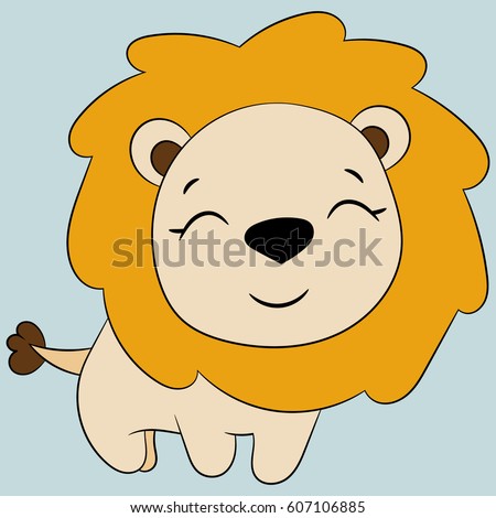 Children's illustration with a cute lion. Best Choice for cards, invitations, prints or baby shower albums, backgrounds, arts and scrapbooks. 