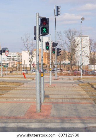 Green traffic lights in the city of Olomouc, Czech Republic