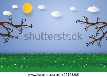 nature landscape background , blank space , paper art style