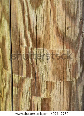 Texture of impregnated wooden pole surface close up