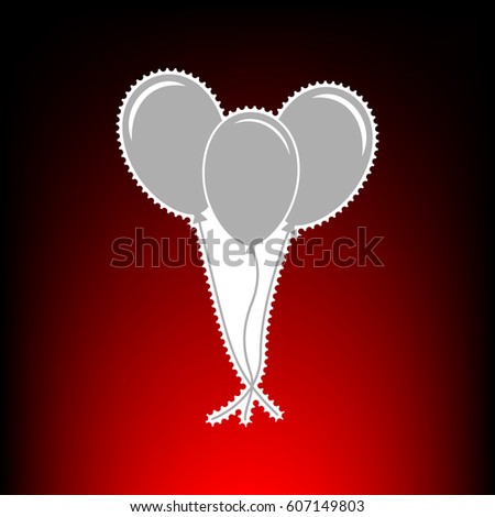 Balloons set sign. Postage stam or old photo style on red-black gradient background.