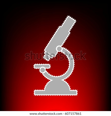 Chemistry microscope sign for laboratory. Postage stam or old photo style on red-black gradient background.