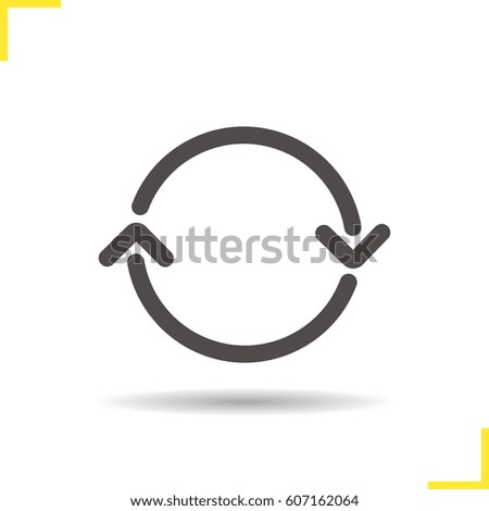 Cycling arrows glyph icon. Drop shadow symbol. Refresh button. Negative space. Vector isolated illustration