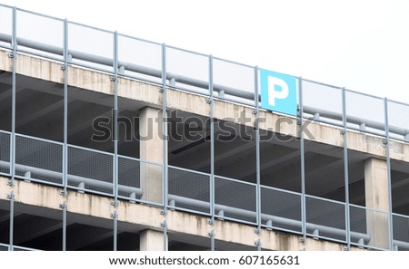 Close shot of a multi-storey car park/parking lot with Parking sign